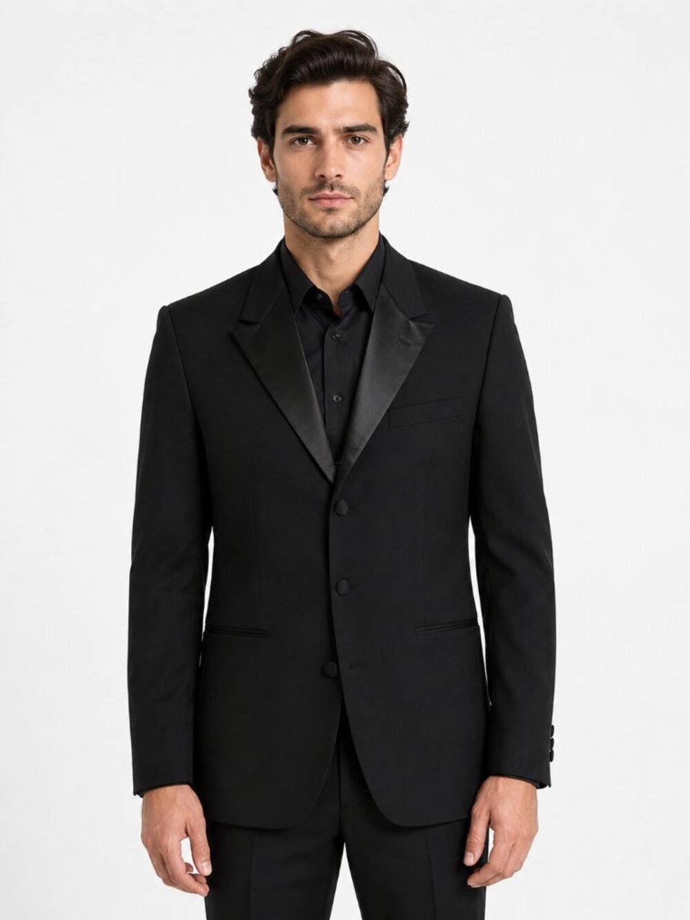 Armani Collezioni Black Satin Peak Lapel Tuxedo Jacket Blazer | Made in Italy